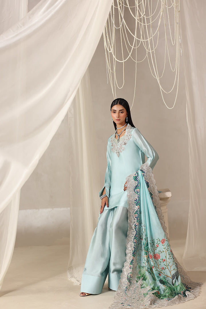 Musferah Saad - Moonlit Whisper Tissue Silk Suit For Women - 3 piece