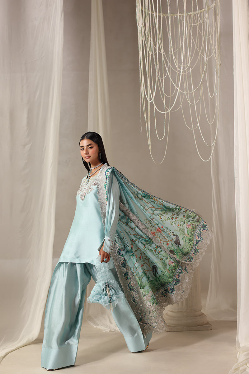 Musferah Saad - Moonlit Whisper Tissue Silk Suit For Women - 3 piece