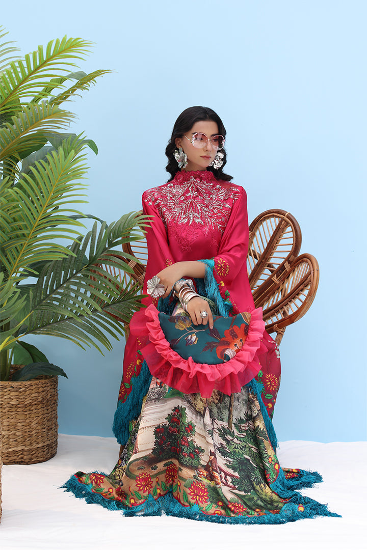 Musferah Saad - -ROUGE - Deep Crimson Bloom - Silk - 2 Piece