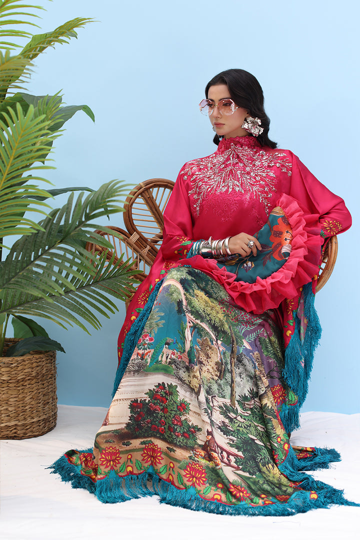 Musferah Saad - -ROUGE - Deep Crimson Bloom - Silk - 2 Piece
