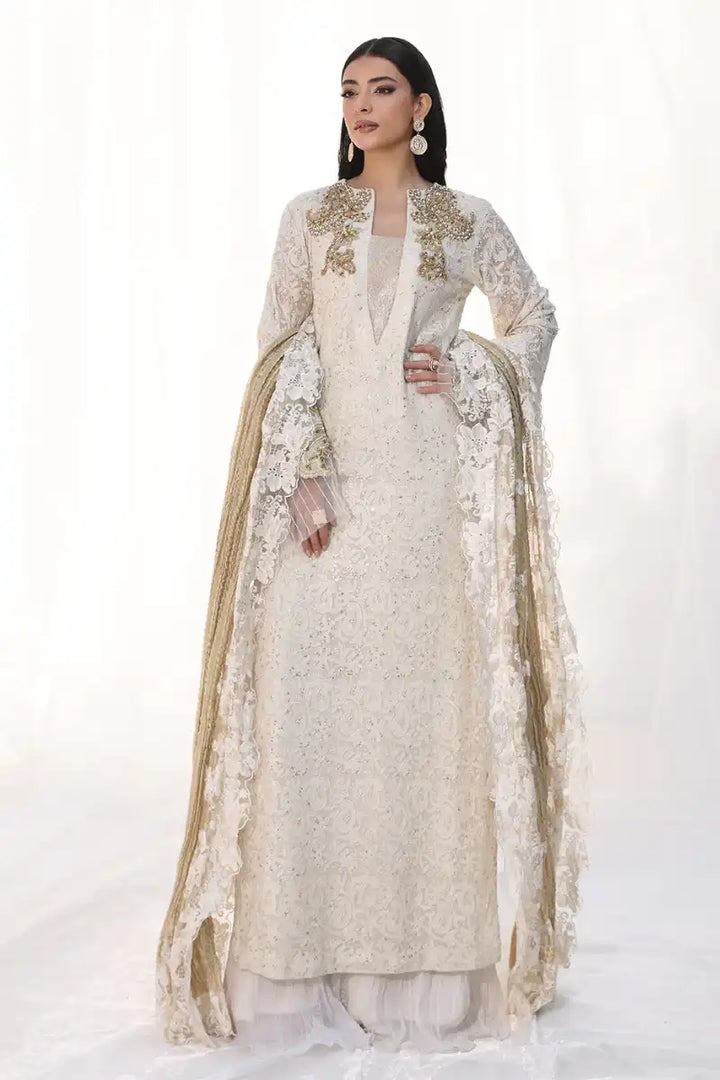 Musferah Saad - Royal Pearl - Pearl Ivory - Chiffon & Tissue - 3 Piece