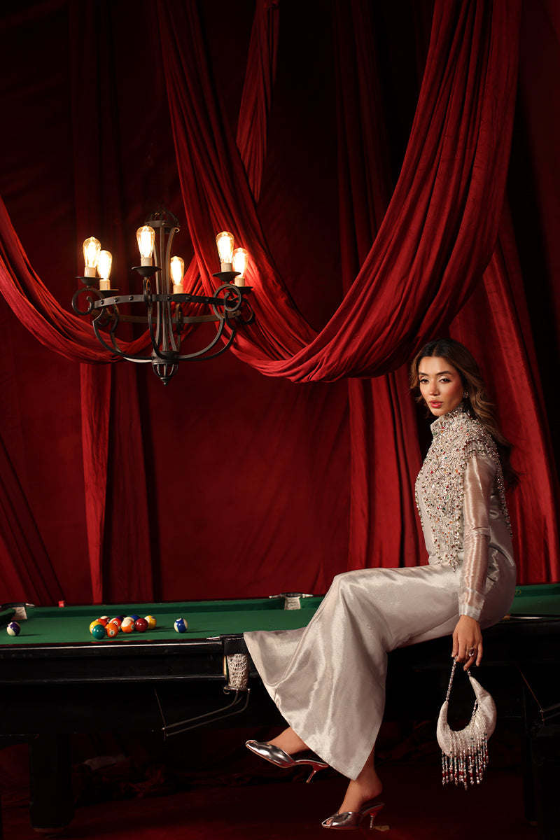 Musferah Saad Stellaria Kaftan Silver 1 Piece