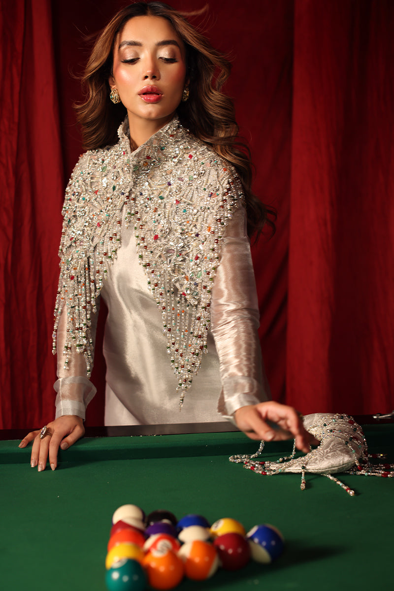 Musferah Saad Stellaria Kaftan Silver 1 Piece