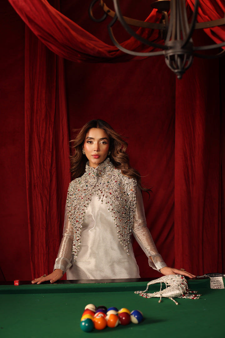 Musferah Saad Stellaria Kaftan Silver 1 Piece