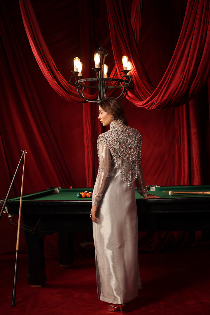 Musferah Saad Stellaria Kaftan Silver 1 Piece