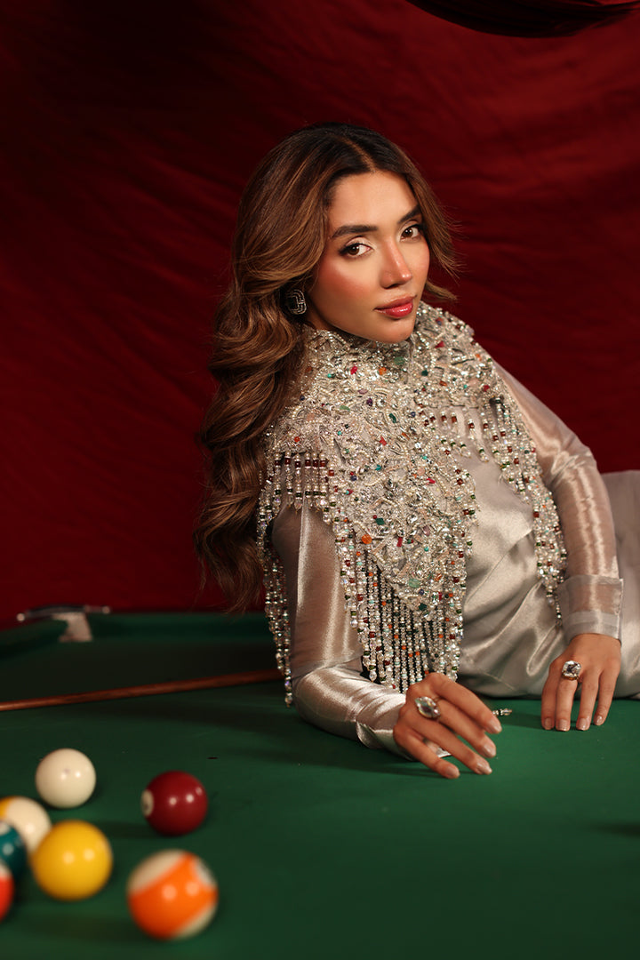 Musferah Saad Stellaria Kaftan Silver 1 Piece