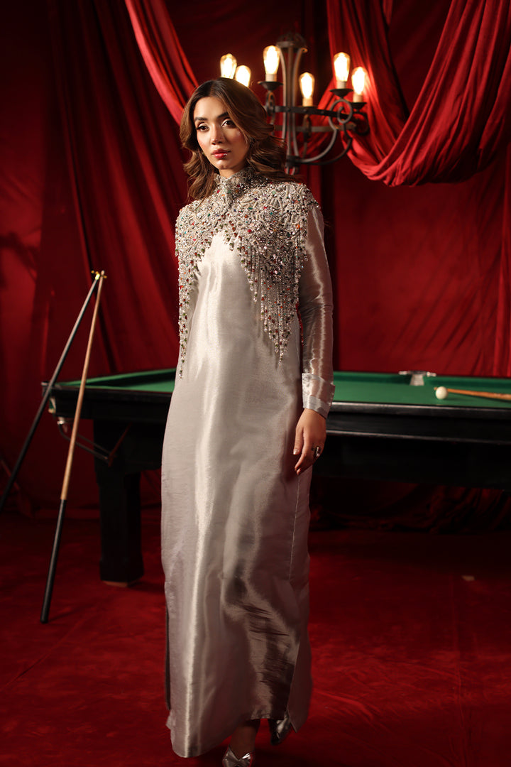 Musferah Saad Stellaria Kaftan Silver 1 Piece