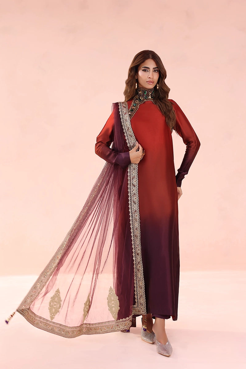 Musferah Saad - Sunset Ombre - Silk & Net - 3 Piece