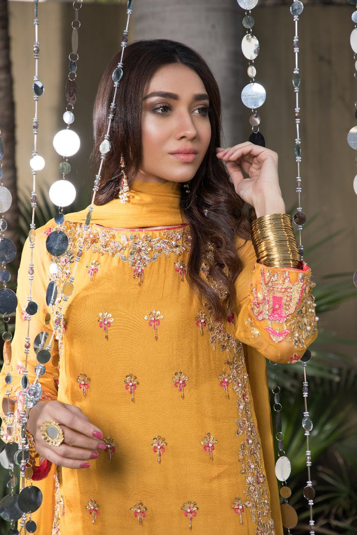Laleen - Mustard Festive Chiffon Sharara For Women - Mustard - 3 Piece