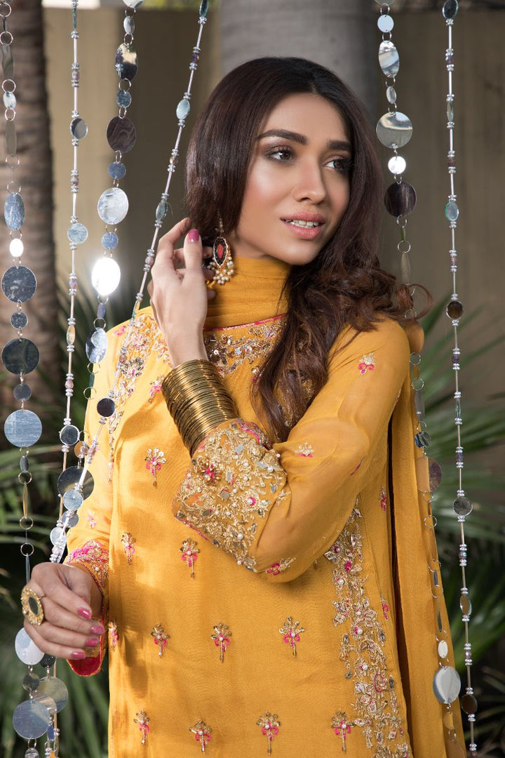 Laleen - Mustard Festive Chiffon Sharara For Women - Mustard - 3 Piece