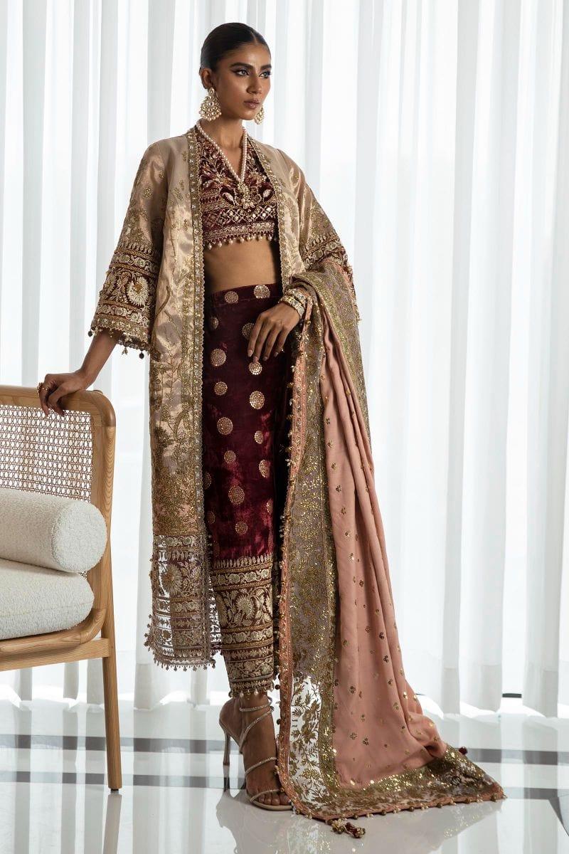 Sana Safinaz - N232-003-CL - Silk & Organza - Maroon & Pink - 4 Piece - Unstitched - Studio by TCS