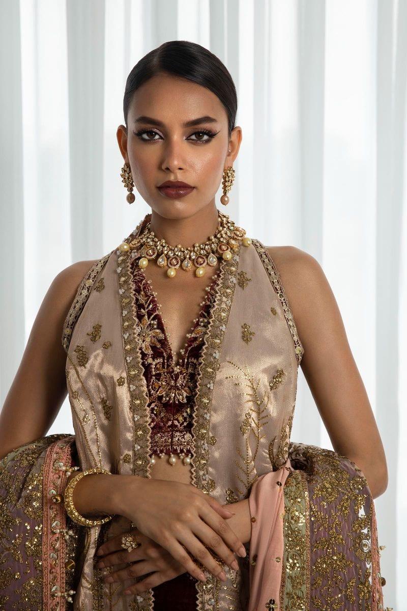 Sana Safinaz - N232-003-CL - Silk & Organza - Maroon & Pink - 4 Piece - Unstitched - Studio by TCS