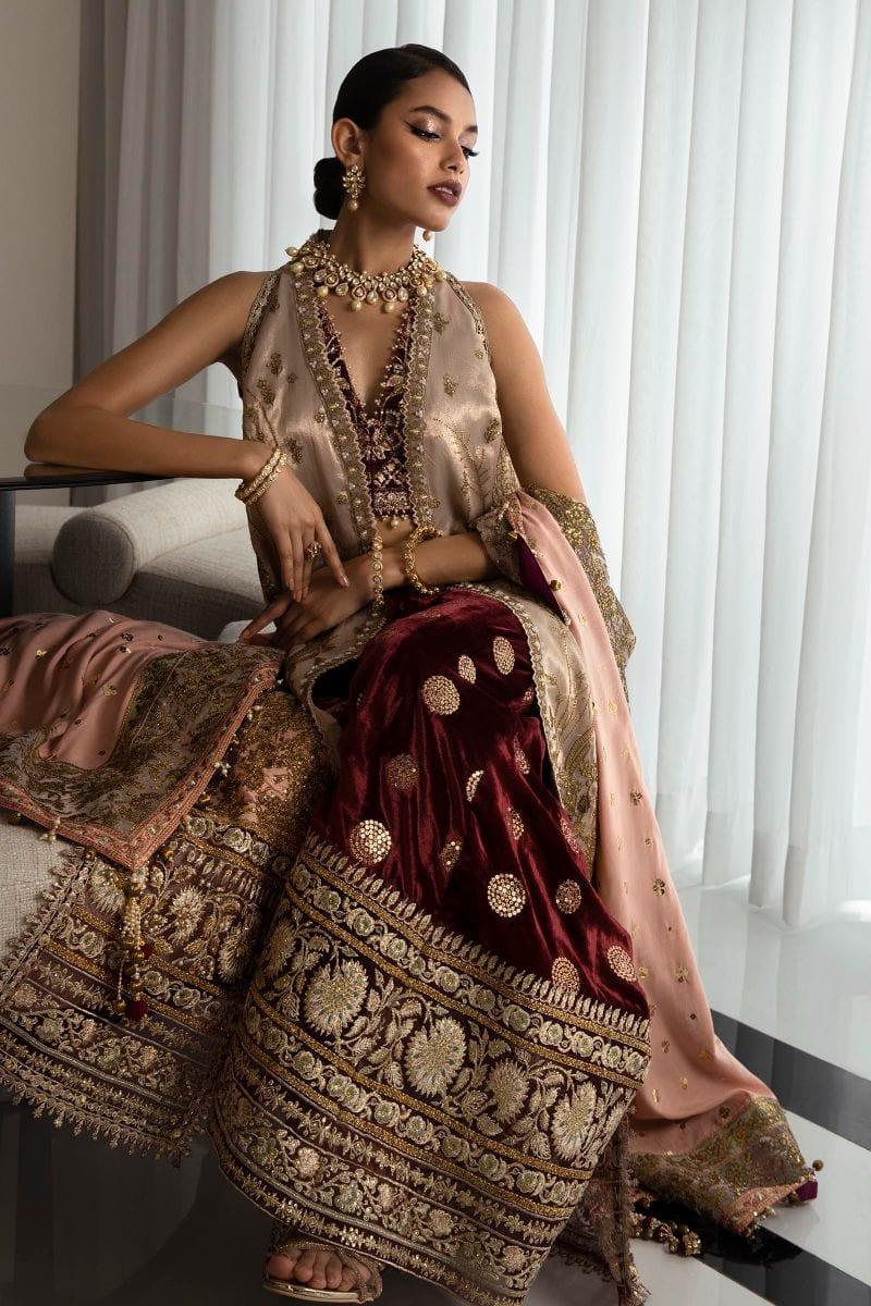 Sana Safinaz - N232-003-CL - Silk & Organza - Maroon & Pink - 4 Piece - Unstitched - Studio by TCS