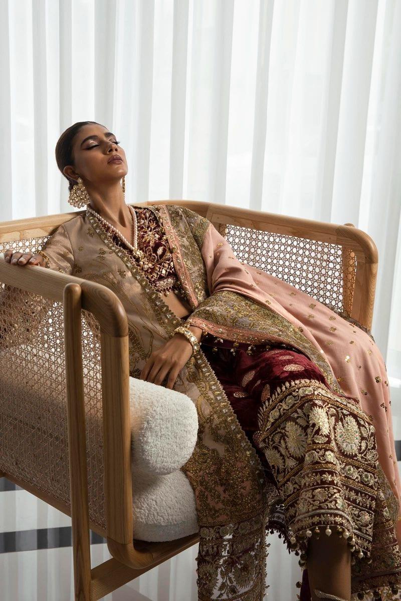 Sana Safinaz - N232-003-CL - Silk & Organza - Maroon & Pink - 4 Piece - Unstitched - Studio by TCS