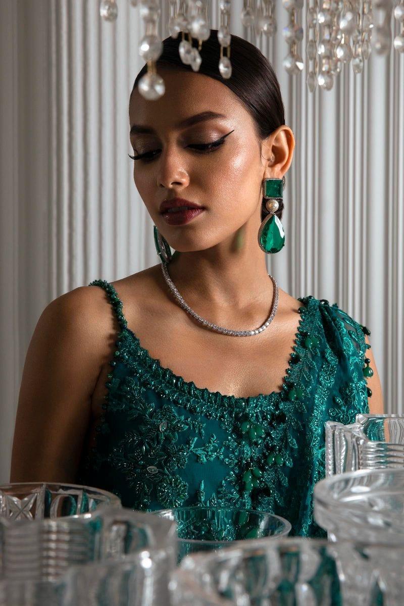 Sana Safinaz - N232-005-CT - Organza & Net - Emerald Green - 4 Piece - Unstitched - Studio by TCS