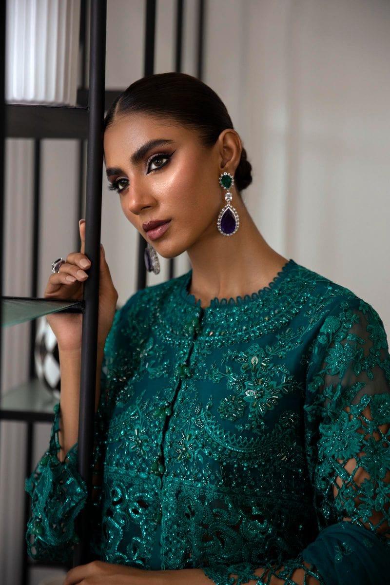 Sana Safinaz - N232-005-CT - Organza & Net - Emerald Green - 4 Piece - Unstitched - Studio by TCS