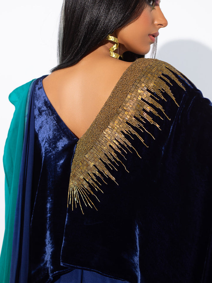 Sanam Chaudhri NEFERTITI Saree Blue 2 Piece