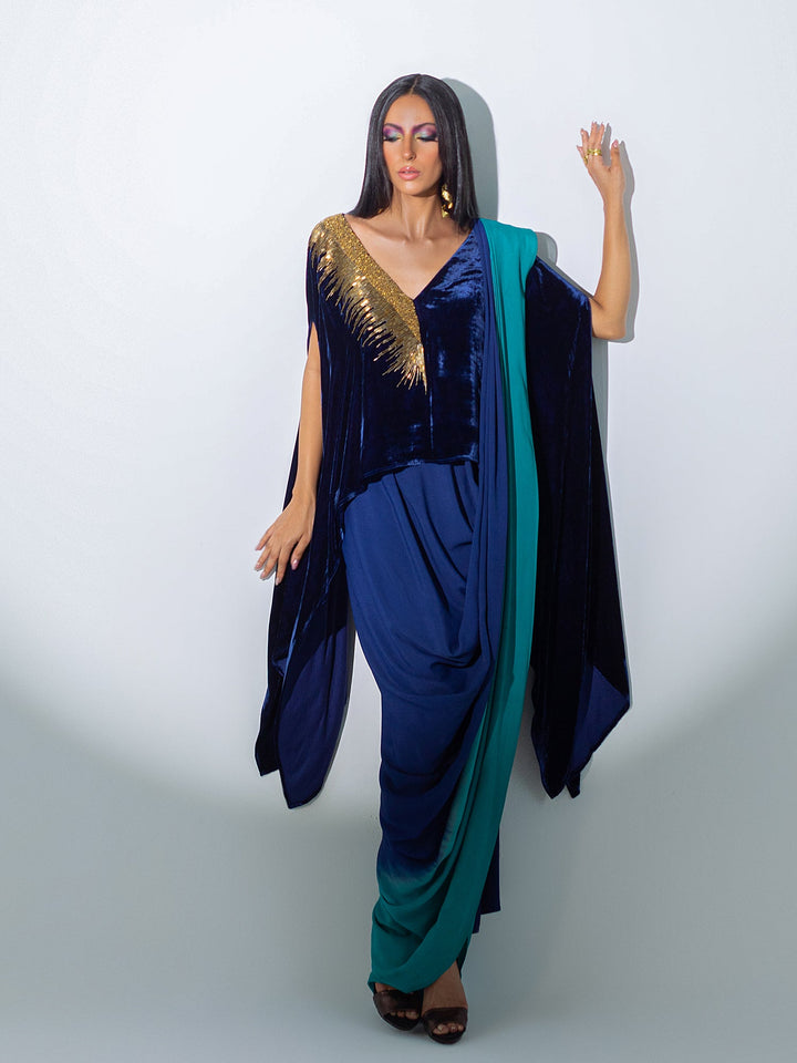 Sanam Chaudhri NEFERTITI Saree Blue 2 Piece
