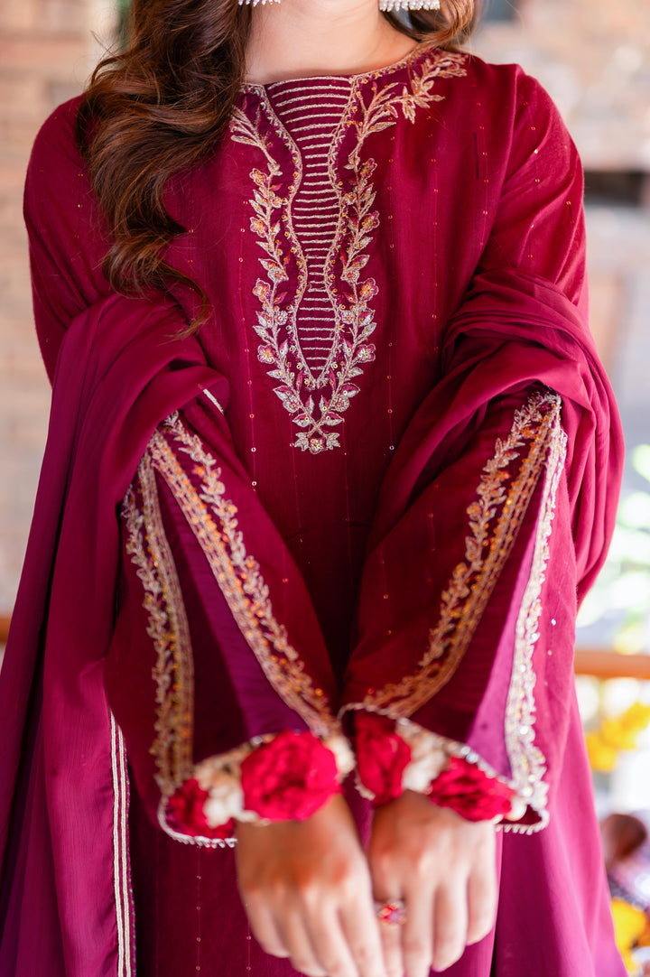 Omal by Komal - Sia - Plum - Lawn & Chiffon - 3 Piece