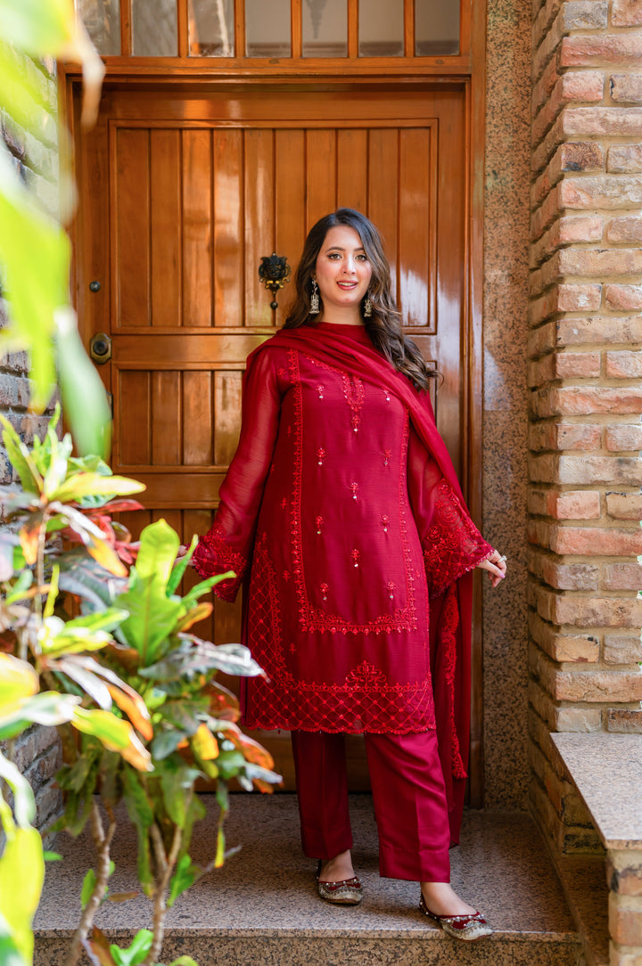 Omal by Komal - Meerub - Red - Chiffon -3 Piece - Studio by TCS