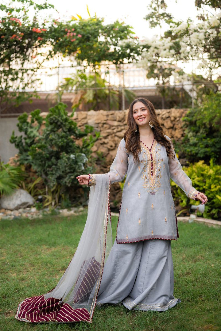 Omal by Komal - Dameen - Gray - Net - 3 Piece