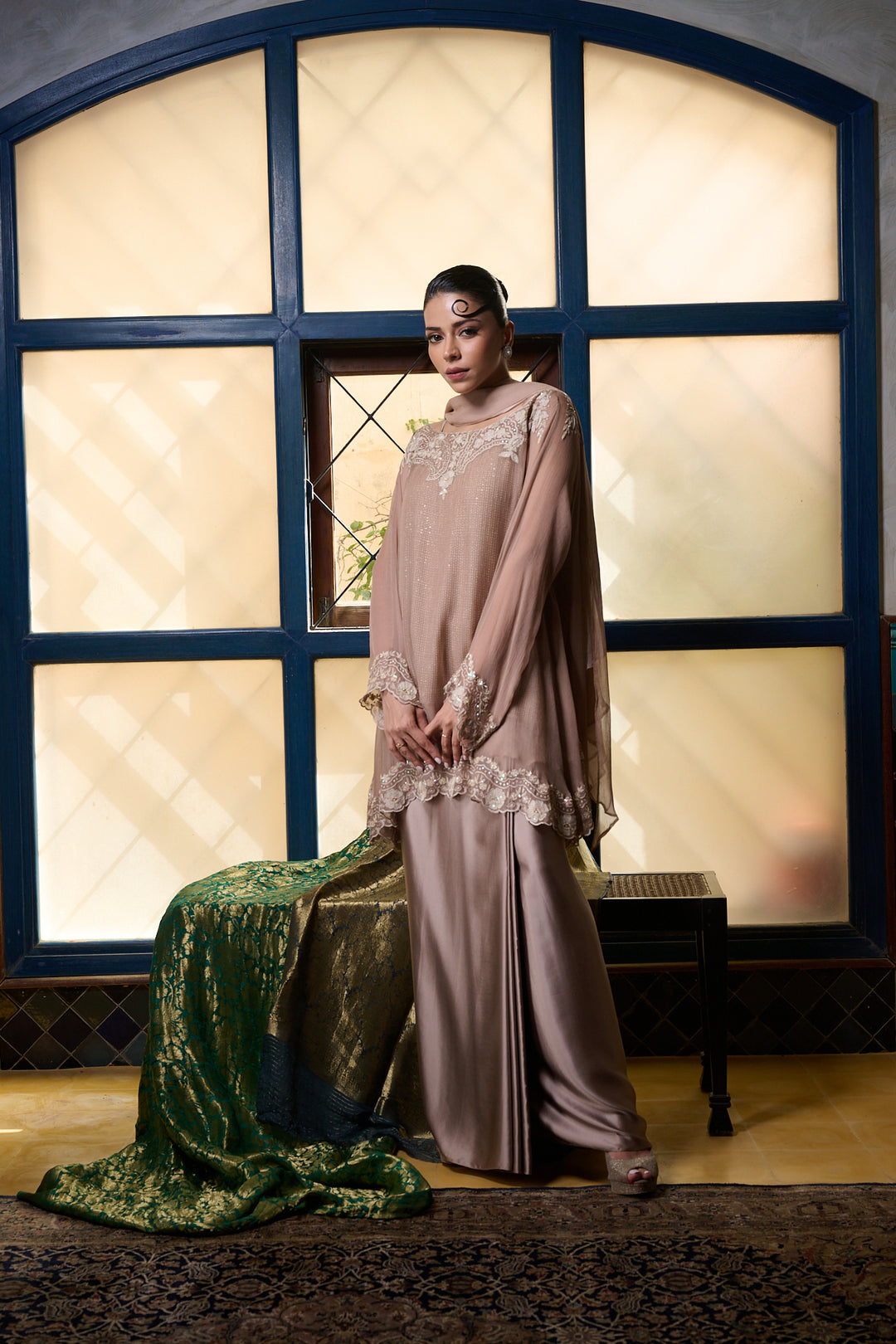 Maheen Khan - Venetian Lace  - DUSTY PINK - BLENDED SILK - 3 Piece