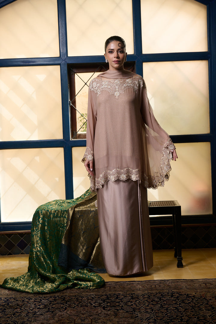 Maheen Khan - Venetian Lace  - DUSTY PINK - BLENDED SILK - 3 Piece