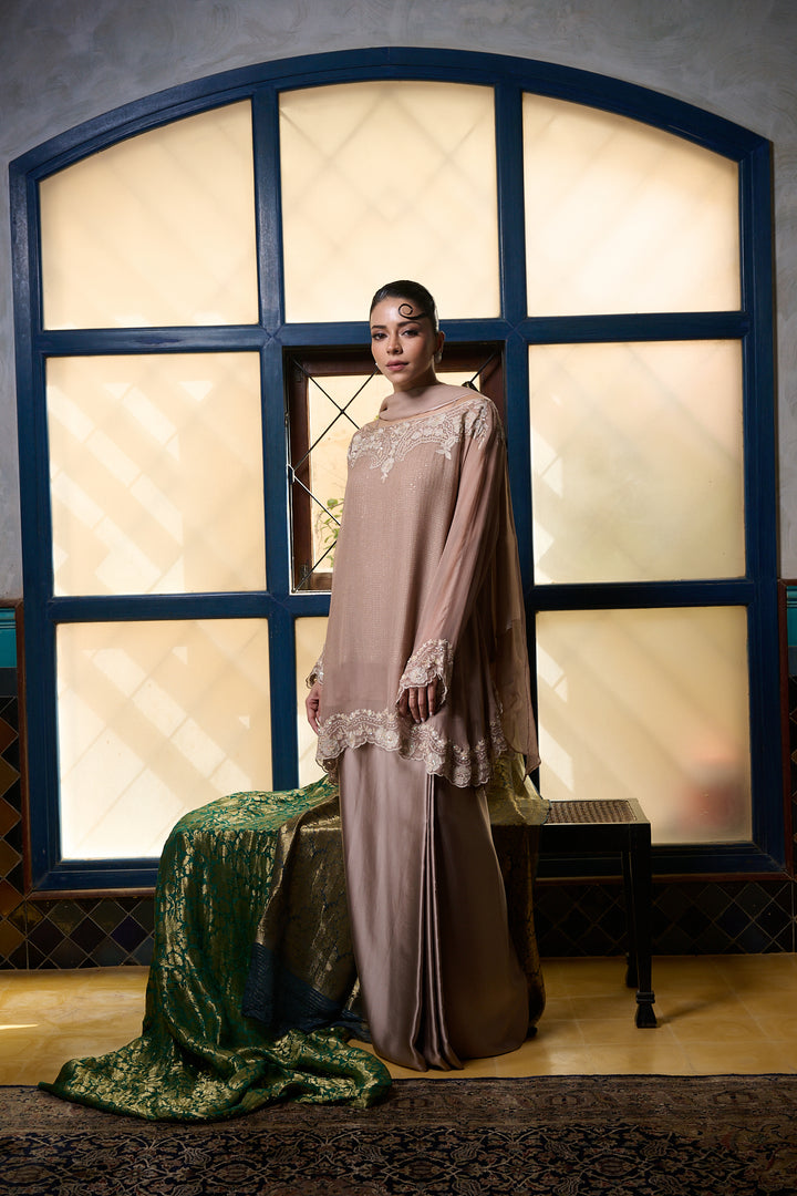 Maheen Khan - Venetian Lace  - DUSTY PINK - BLENDED SILK - 3 Piece