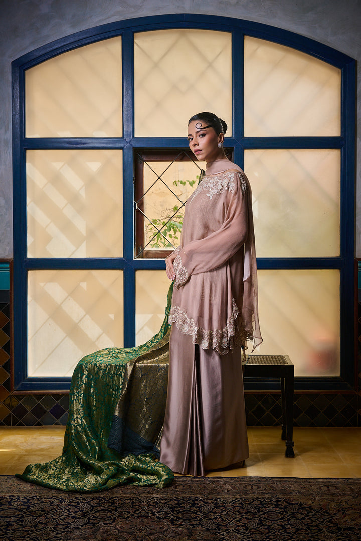 Maheen Khan - Venetian Lace  - DUSTY PINK - BLENDED SILK - 3 Piece