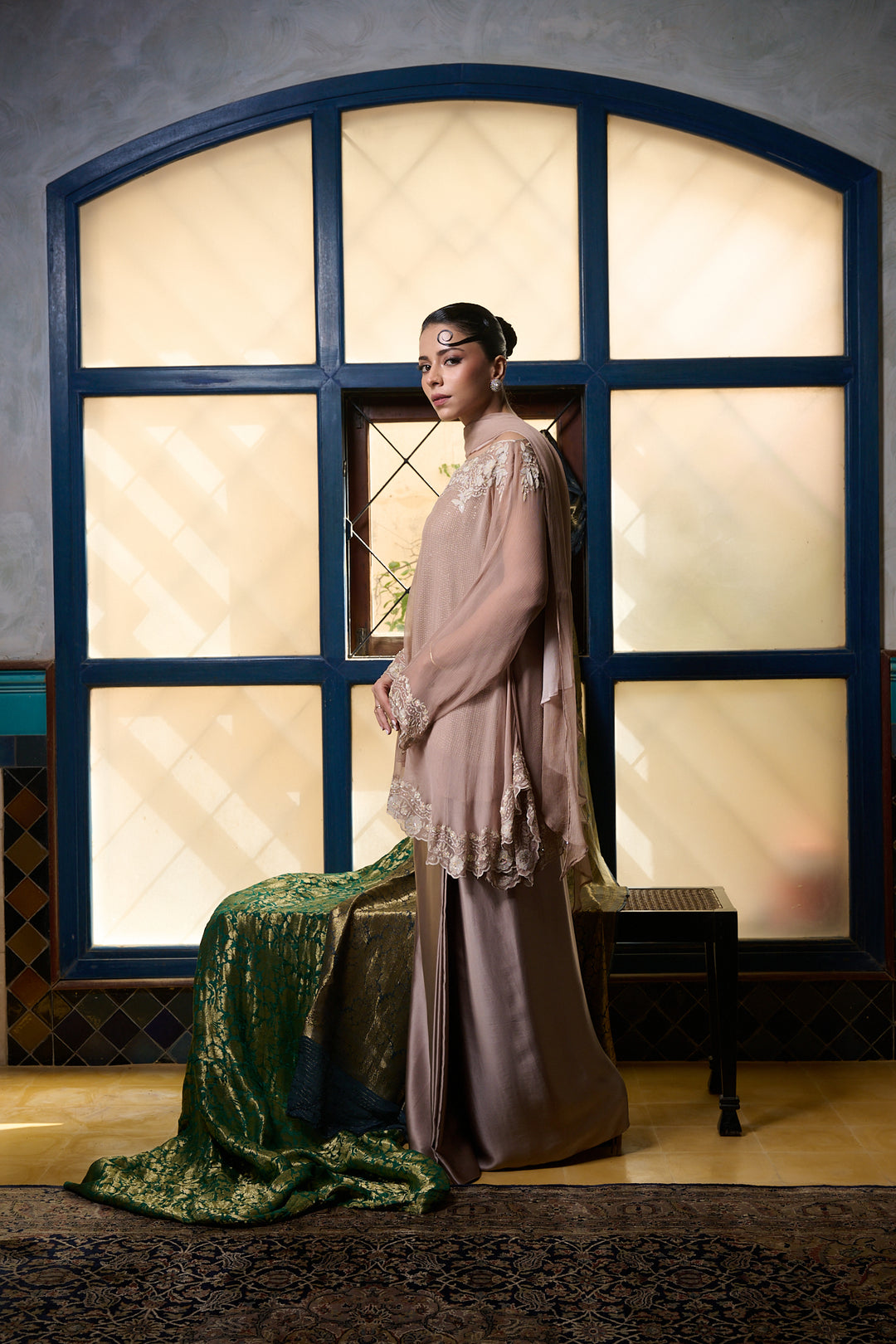 Maheen Khan - Venetian Lace  - DUSTY PINK - BLENDED SILK - 3 Piece