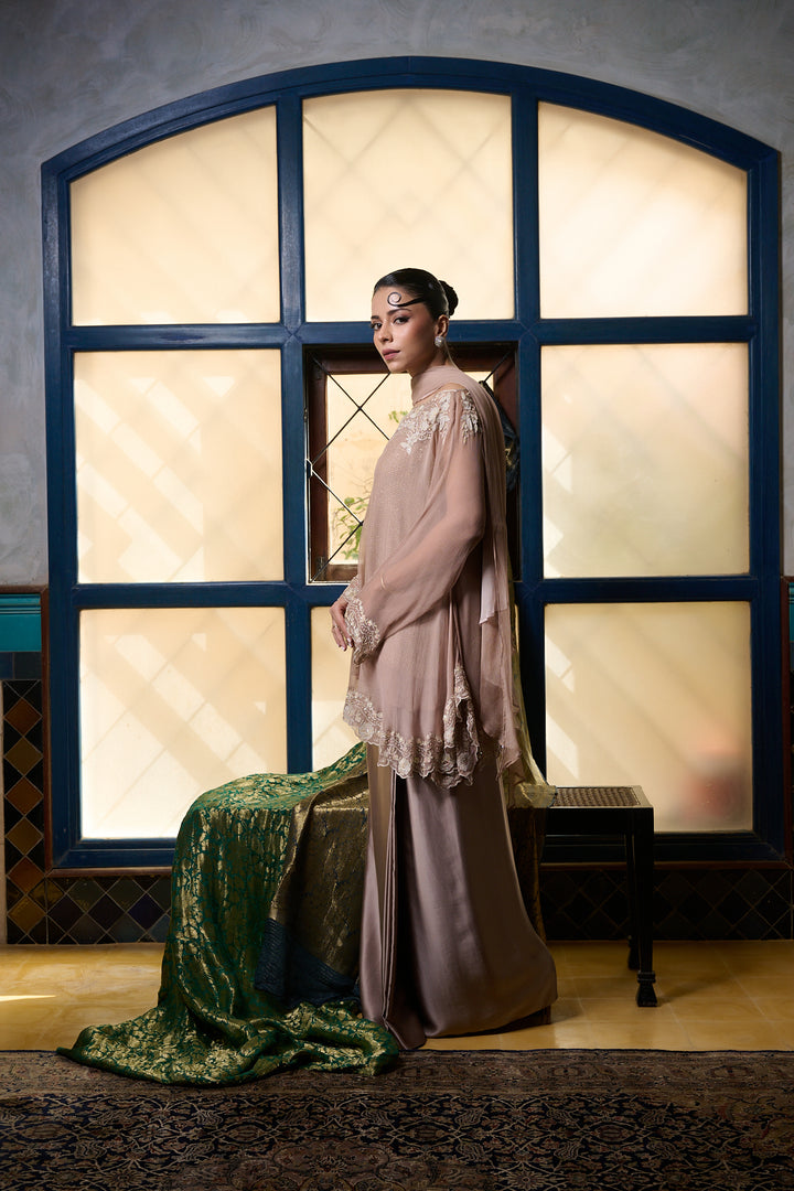 Maheen Khan - Venetian Lace  - DUSTY PINK - BLENDED SILK - 3 Piece