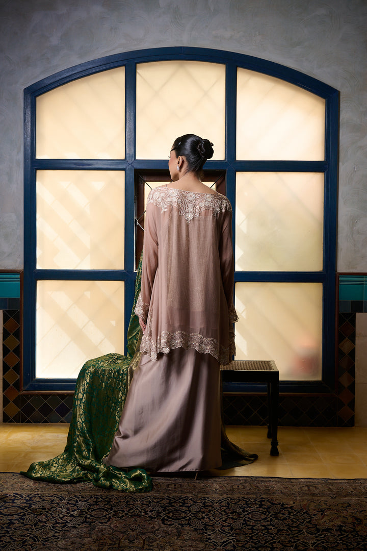 Maheen Khan - Venetian Lace  - DUSTY PINK - BLENDED SILK - 3 Piece
