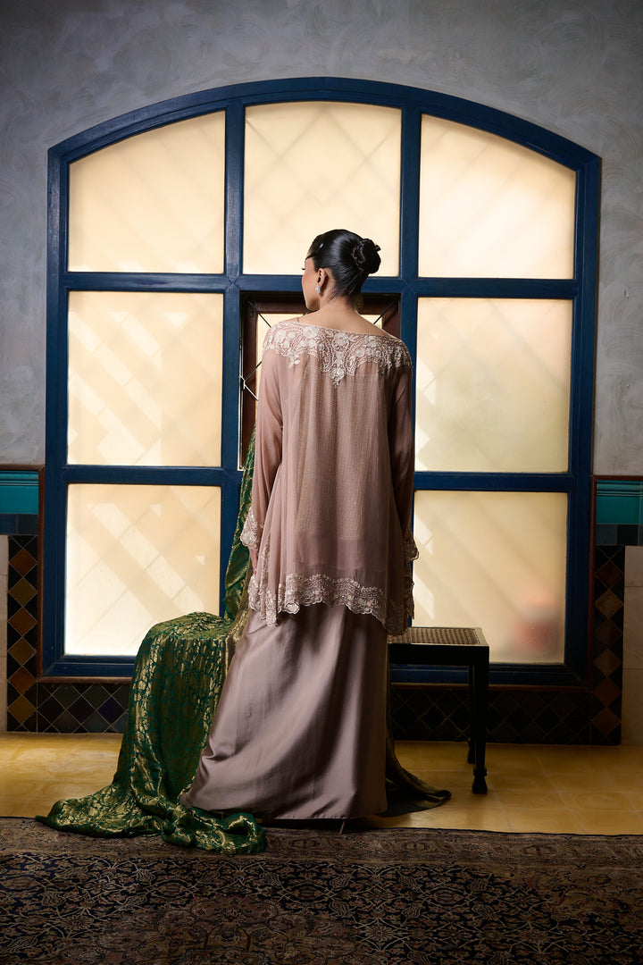 Maheen Khan - Venetian Lace  - DUSTY PINK - BLENDED SILK - 3 Piece