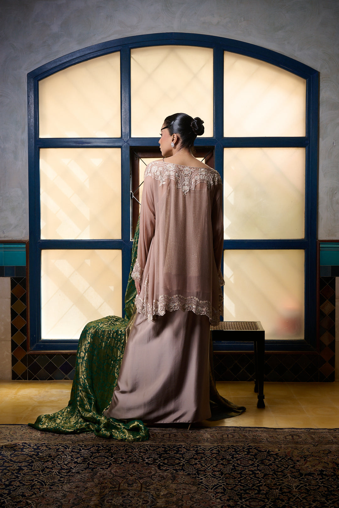 Maheen Khan - Venetian Lace  - DUSTY PINK - BLENDED SILK - 3 Piece