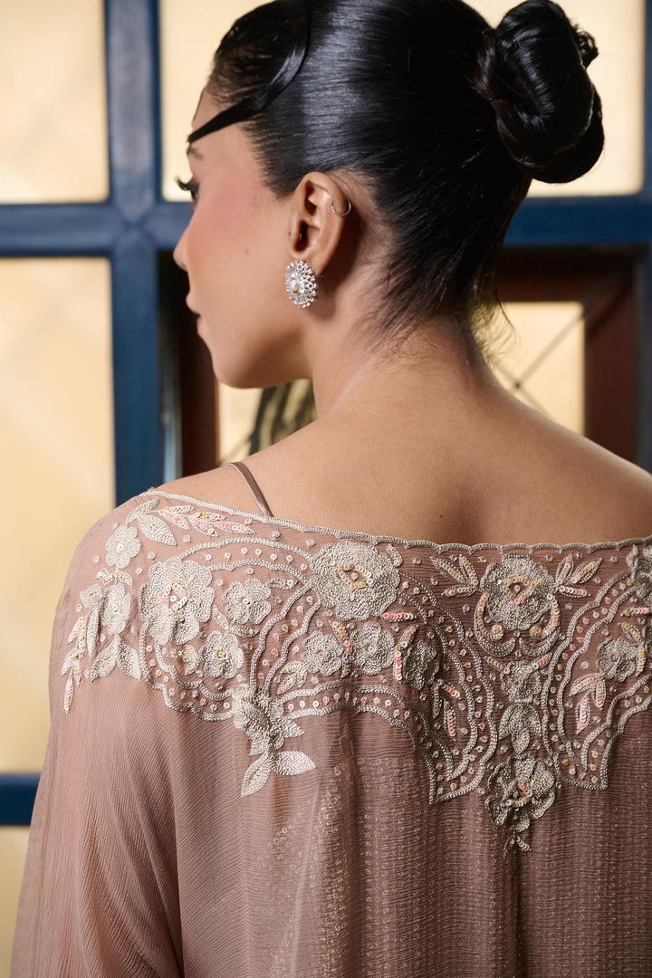 Maheen Khan - Venetian Lace  - DUSTY PINK - BLENDED SILK - 3 Piece