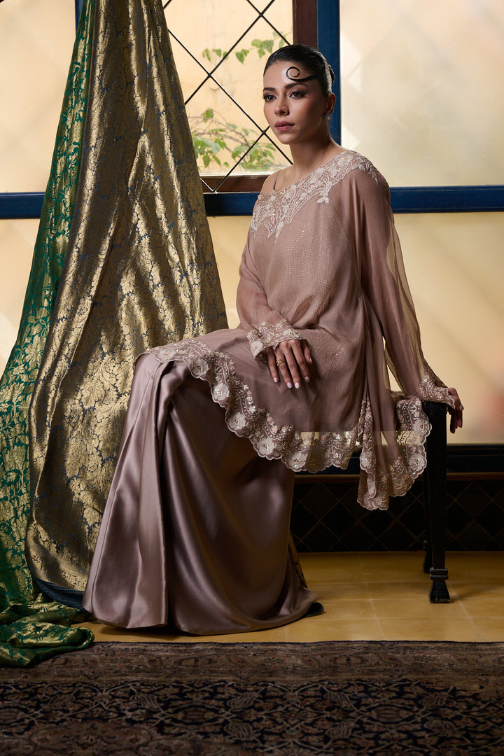 Maheen Khan - Venetian Lace  - DUSTY PINK - BLENDED SILK - 3 Piece