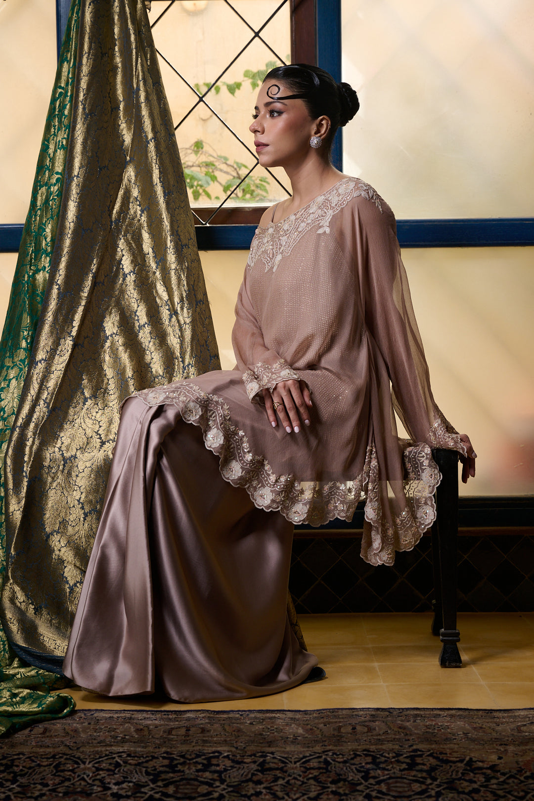 Maheen Khan - Venetian Lace  - DUSTY PINK - BLENDED SILK - 3 Piece