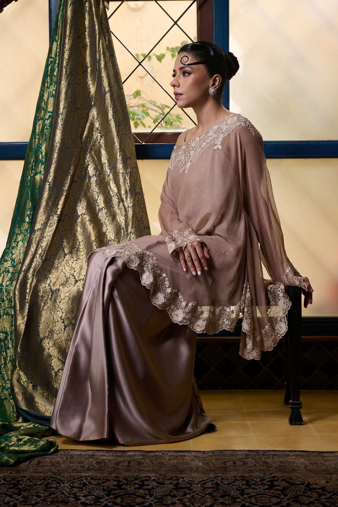 Maheen Khan - Venetian Lace  - DUSTY PINK - BLENDED SILK - 3 Piece