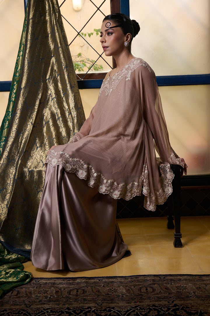 Maheen Khan - Venetian Lace  - DUSTY PINK - BLENDED SILK - 3 Piece