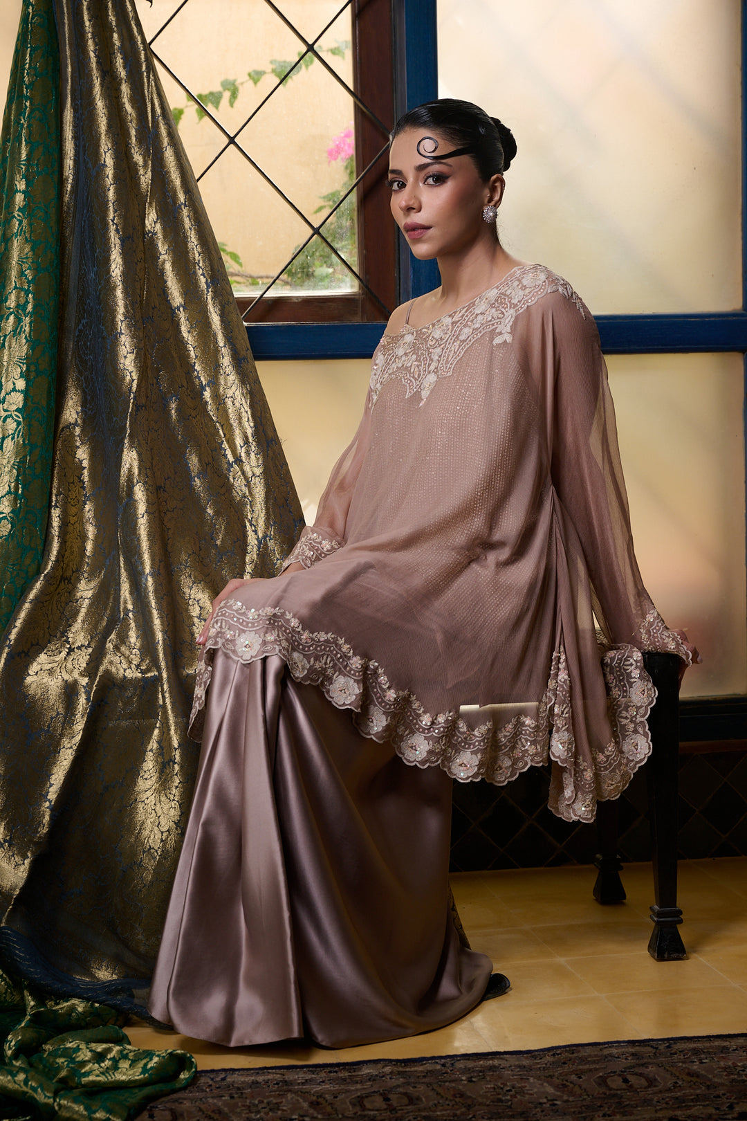 Maheen Khan - Venetian Lace  - DUSTY PINK - BLENDED SILK - 3 Piece