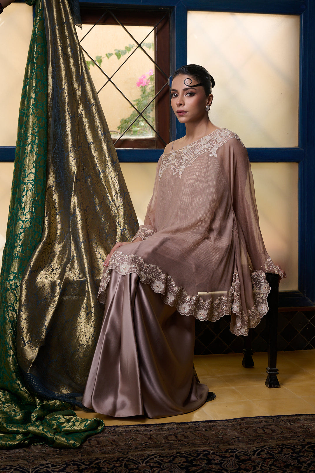 Maheen Khan - Venetian Lace  - DUSTY PINK - BLENDED SILK - 3 Piece