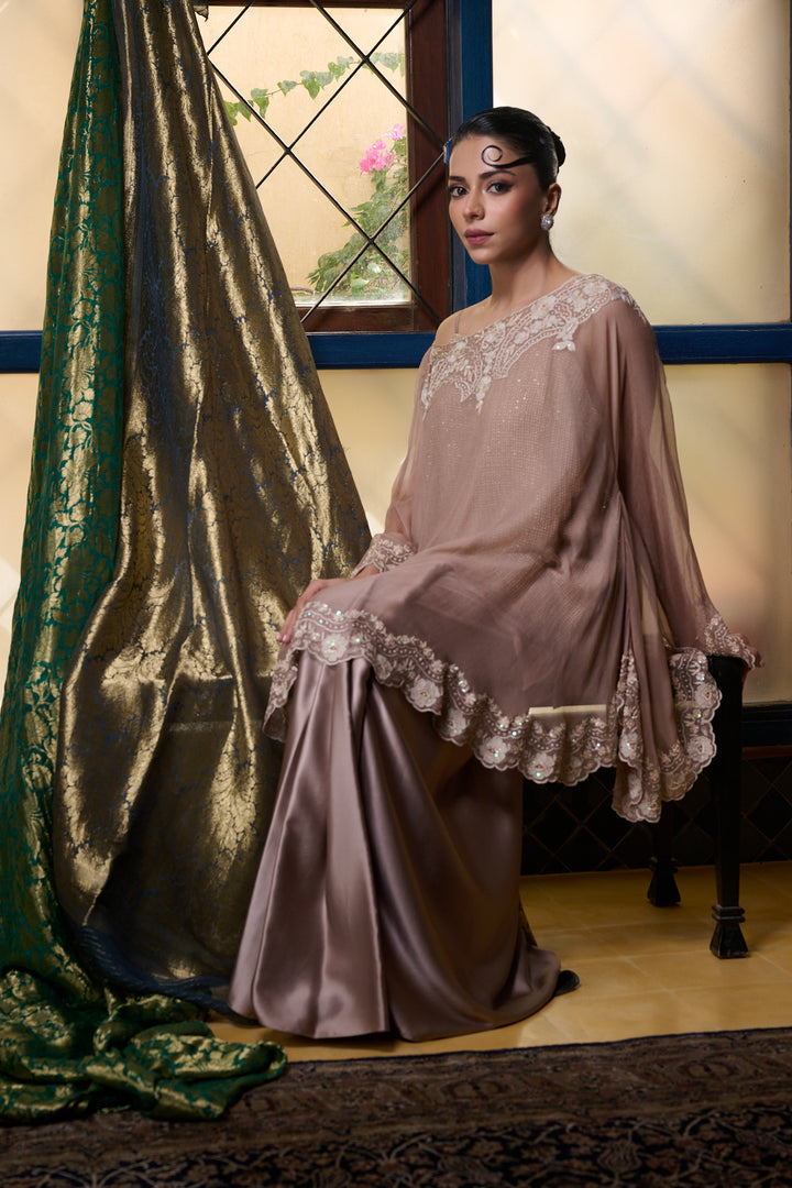 Maheen Khan - Venetian Lace  - DUSTY PINK - BLENDED SILK - 3 Piece
