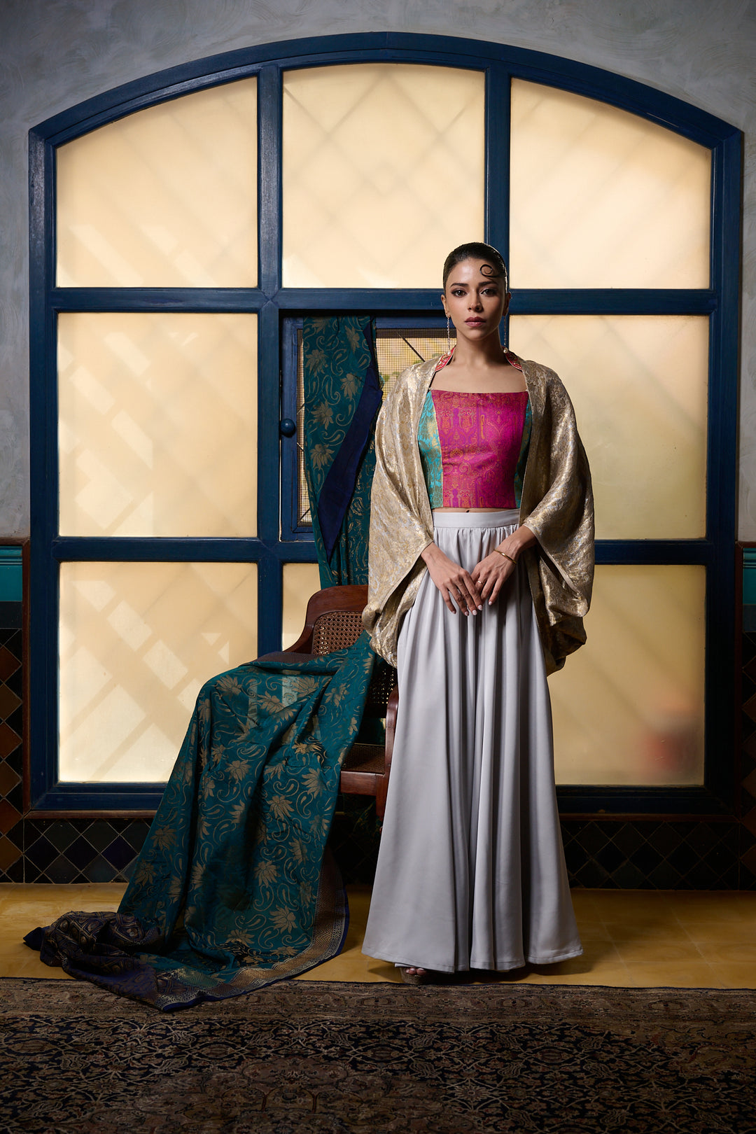 Maheen Khan - Silver Grey Lehnga - PALE BLUE GREY - BLENDED SILK - 1 Piece