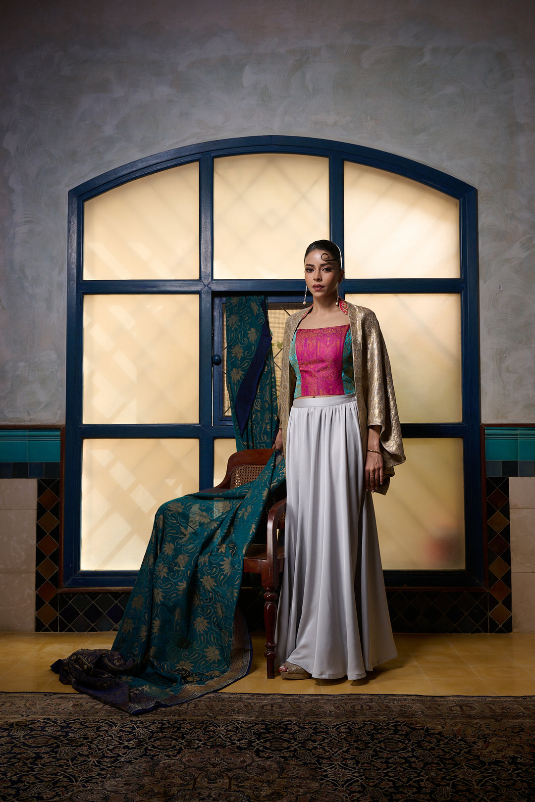 Maheen Khan - Corset With Straps - FUSCIA FEROZI GOLD - BROCADE - 1 Piece