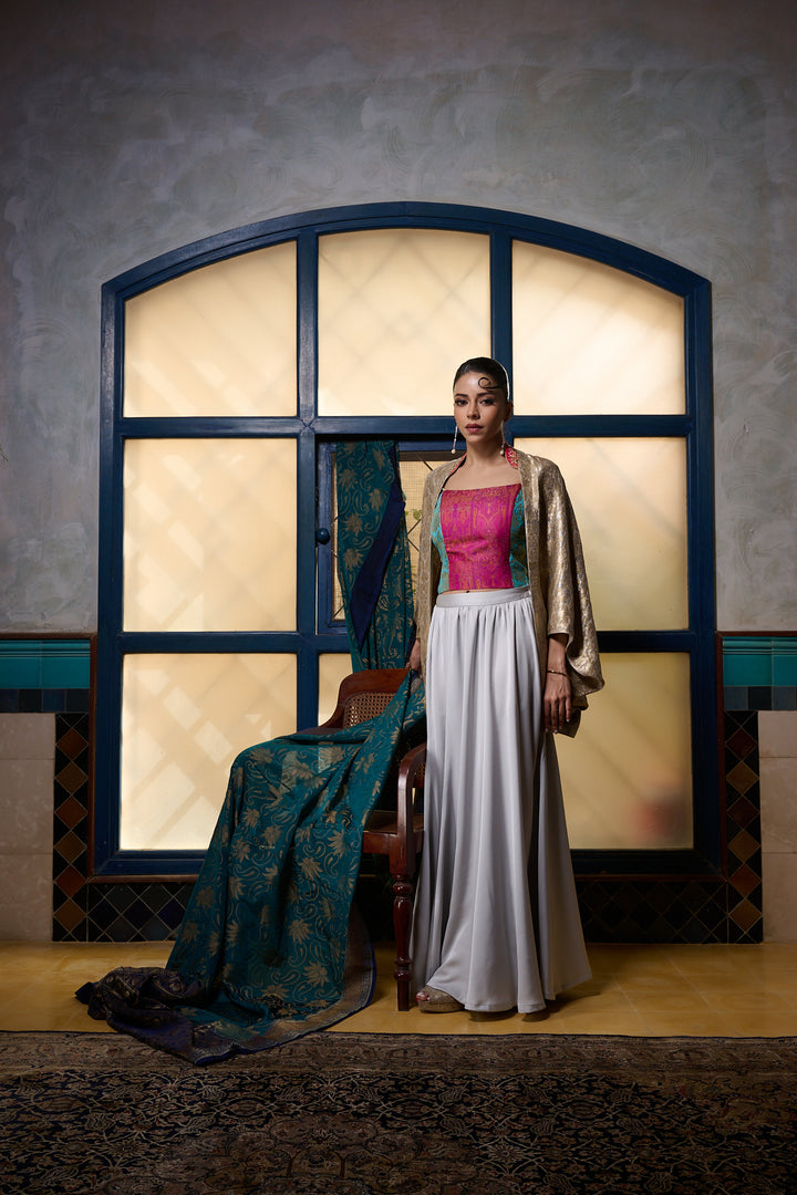 Maheen Khan - Corset With Straps - FUSCIA FEROZI GOLD - BROCADE - 1 Piece