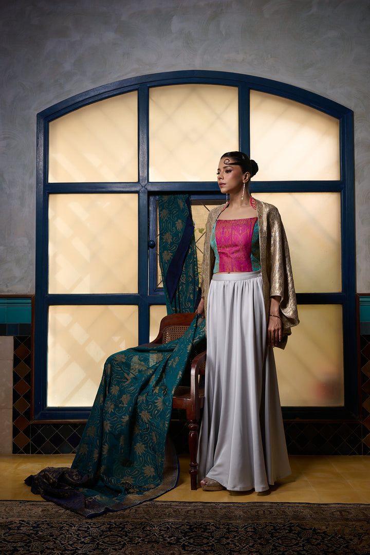 Maheen Khan - Corset With Straps - FUSCIA FEROZI GOLD - BROCADE - 1 Piece