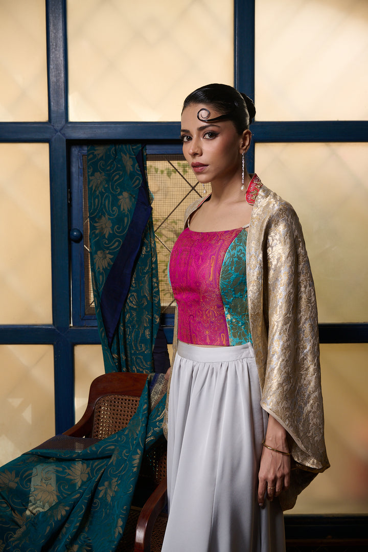 Maheen Khan - Corset With Straps - FUSCIA FEROZI GOLD - BROCADE - 1 Piece