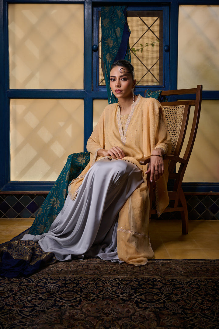 Maheen Khan - Pale Amber - PEACH - BLENDED SILK - 1 Piece