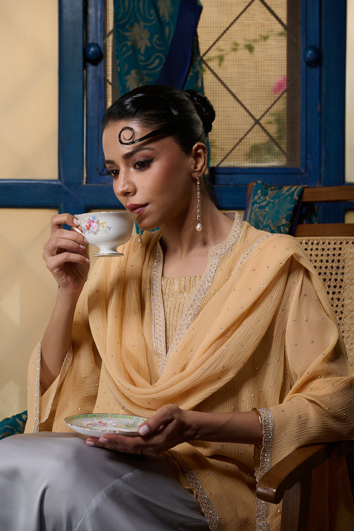 Maheen Khan - Pale Amber - PEACH - BLENDED SILK - 1 Piece