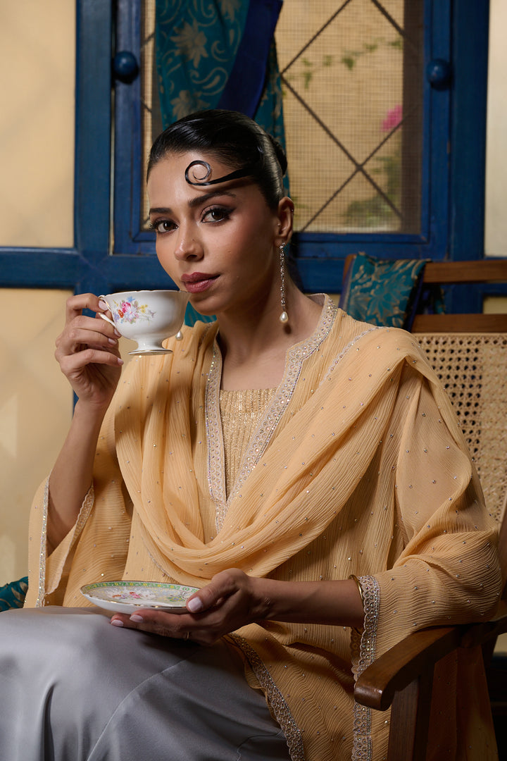 Maheen Khan - Pale Amber - PEACH - BLENDED SILK - 1 Piece